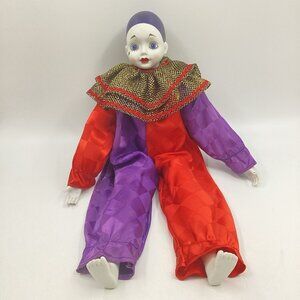 Vtg Madame Verte Porcelain Musical Clown Doll Wind Up Back Collectible 17” Rare